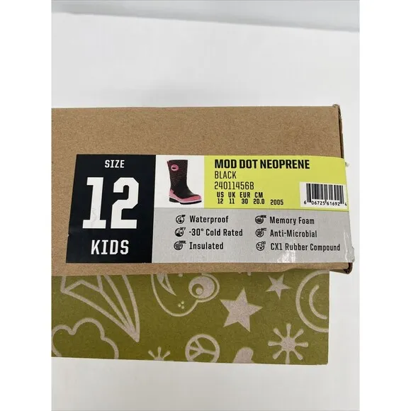 Western Chief Kid's Mod Dot Neoprene Waterproof Snow Boots Black Size 12 NEW