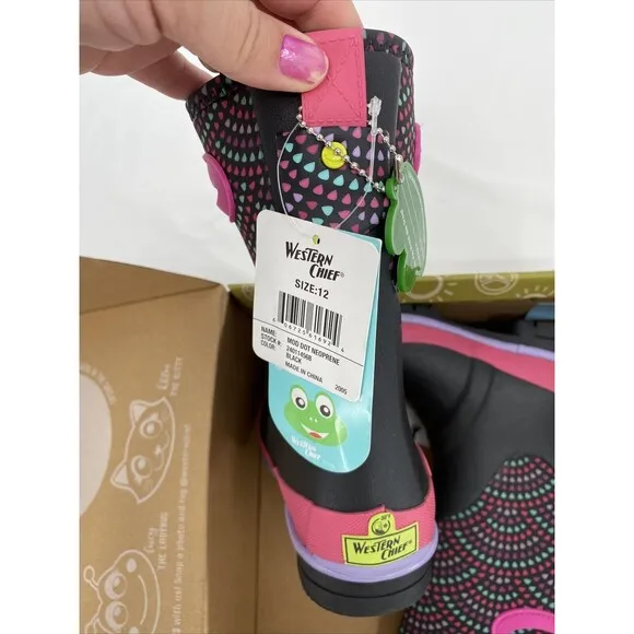 Western Chief Kid's Mod Dot Neoprene Waterproof Snow Boots Black Size 12 NEW
