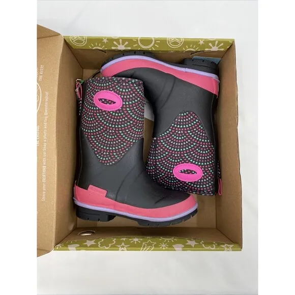 Western Chief Kid's Mod Dot Neoprene Waterproof Snow Boots Black Size 12 NEW