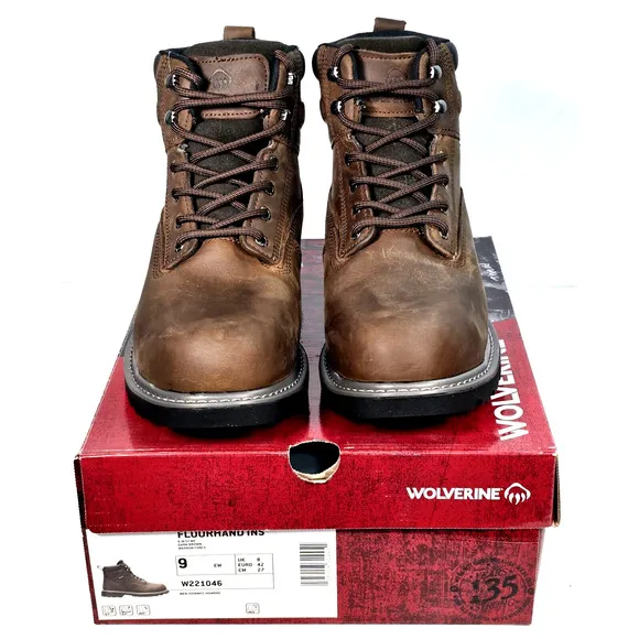 Wolverine Floorhand Mens Size 9EW Ins Steel-Toe 6&quot; Dark Brown Work Boots W221046