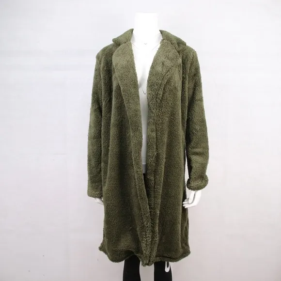 Women Teddy bear womens faux fur sherpa jacket oliveFaux fur material