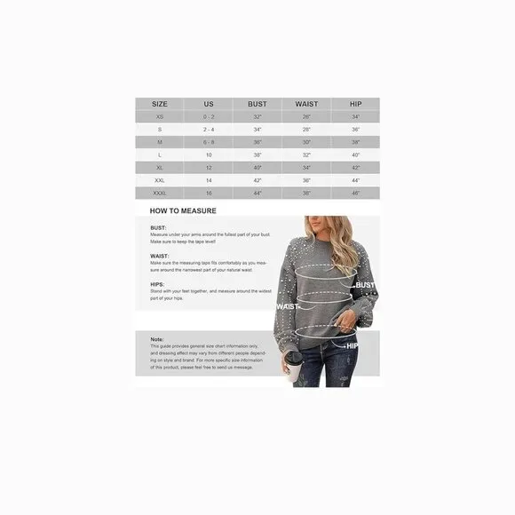 Women's Chunky Sweater Crewneck Sweatshirt Knit Lantern Sleeve Pullover w/ Pearl