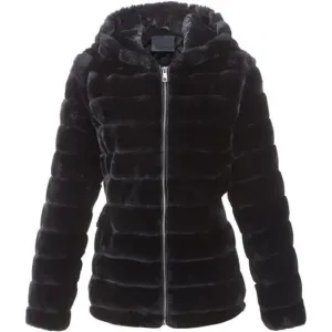 Women's Faux Fur Coat Fuzzy Shaggy Hood Sherpa-Lined Fleece Jacket