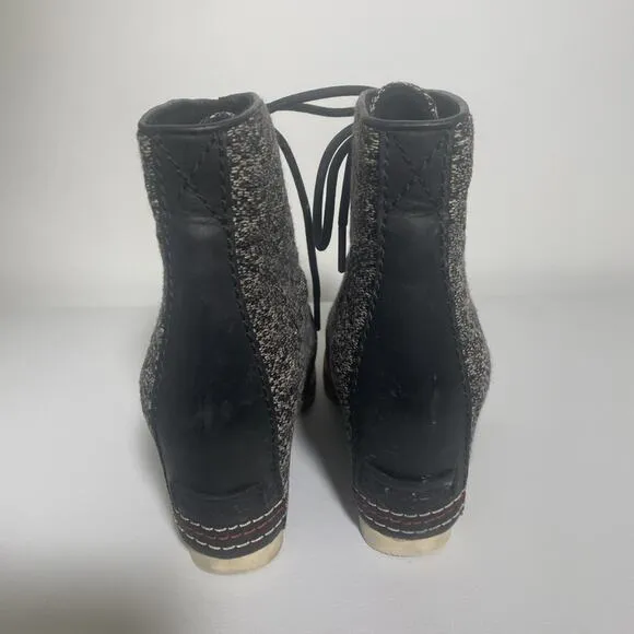 Women’s Sorel NL2265 Lexie Black Leather Wedge Winter Snow Ankle Boots Size 8