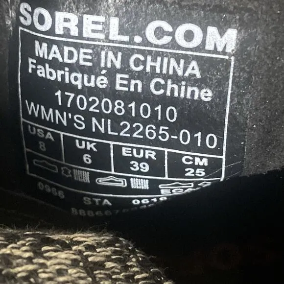 Women’s Sorel NL2265 Lexie Black Leather Wedge Winter Snow Ankle Boots Size 8