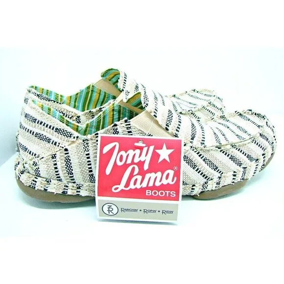 Womens Tony Lama Boots Canvas 3R Casual Slip On Shoes Tan Black Stripes 11B NWT