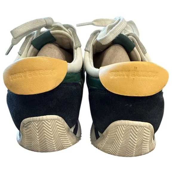 Women's Tory Burch Sz 8.5 M Hank Green White Sneakers Shoes Suede Leather Retro