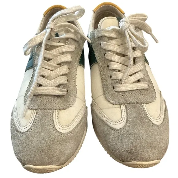 Women's Tory Burch Sz 8.5 M Hank Green White Sneakers Shoes Suede Leather Retro