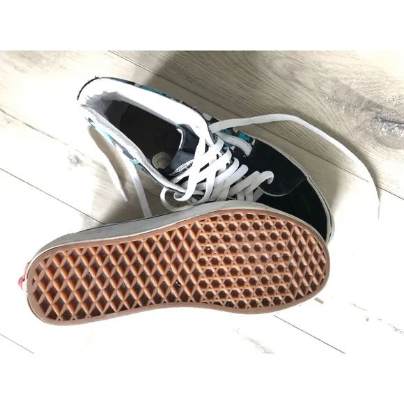 Women’s Vans Sneakers, Black &amp; Blue Checkered Butterfly, Size 8.5