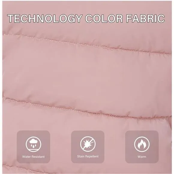 Women's Warm Quilted Bubble Padded Hood Coat with Faux Fur Collar, Pink