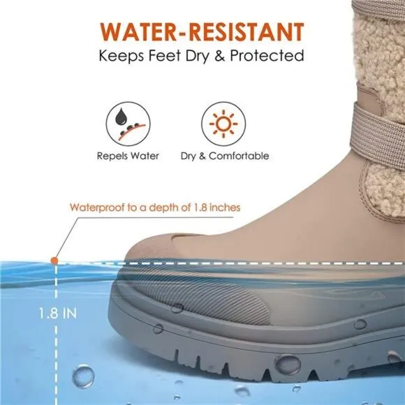 Women's Waterproof Winter Snow Boots with Warm Comfortable Fur Lining, Nude