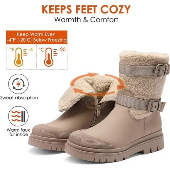 Women's Waterproof Winter Snow Boots with Warm Comfortable Fur Lining, Nude