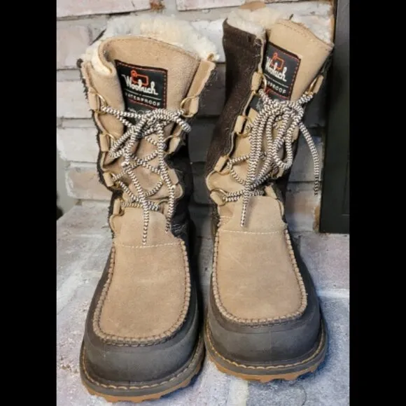 Woolrich Fully Wooly Winter Boots Brown Fuzzy Waterproof Size 8.5