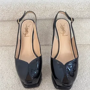 Yves Saint Laurent Black Patent Leather Slingback Heels size 36