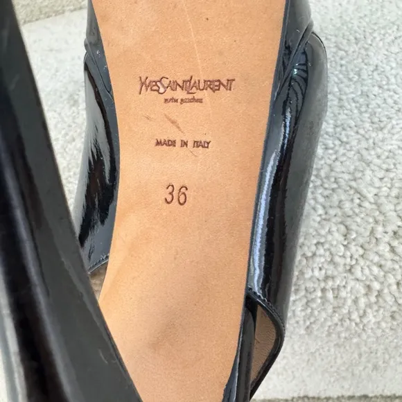Yves Saint Laurent Black Patent Leather Slingback Heels size 36