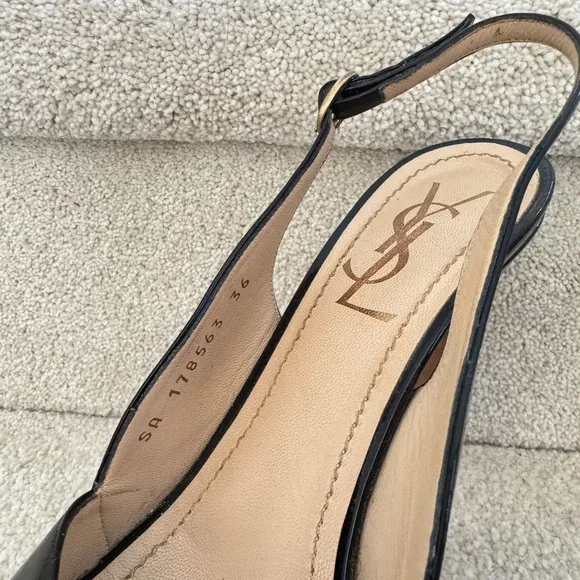 Yves Saint Laurent Black Patent Leather Slingback Heels size 36