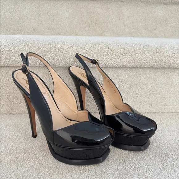 Yves Saint Laurent Black Patent Leather Slingback Heels size 36