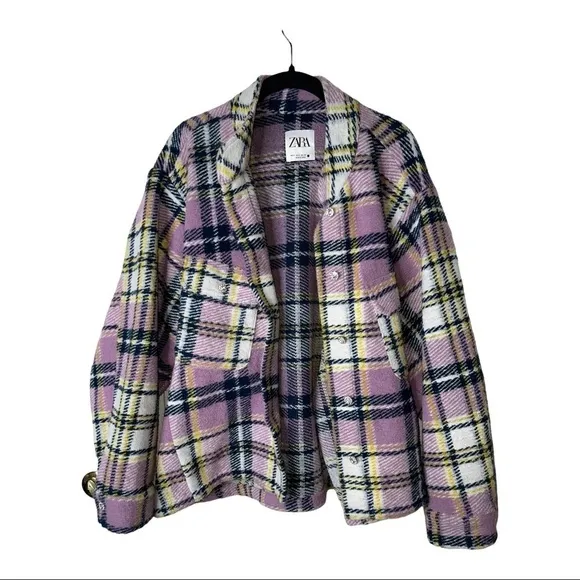 ZARA Purple Plaid Oversized Shirt Jacket Shacket Medium Blogger Favorite