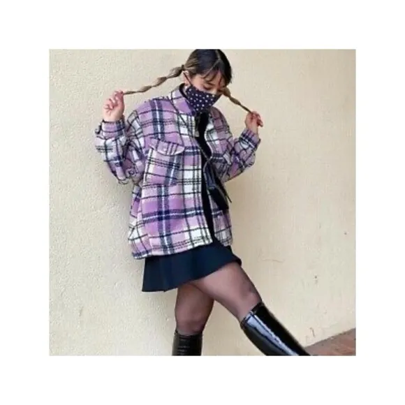 ZARA Purple Plaid Oversized Shirt Jacket Shacket Medium Blogger Favorite