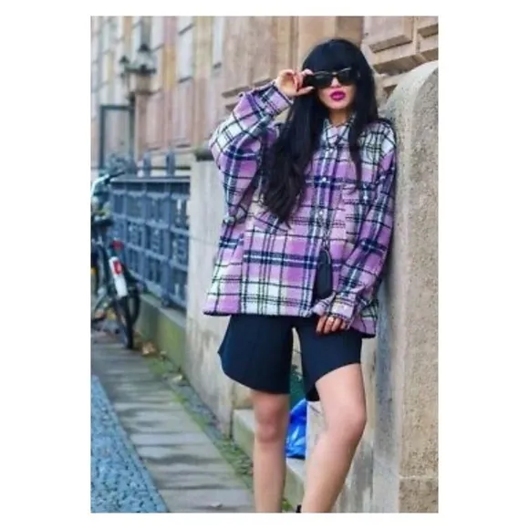 ZARA Purple Plaid Oversized Shirt Jacket Shacket Medium Blogger Favorite
