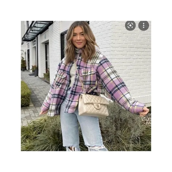 ZARA Purple Plaid Oversized Shirt Jacket Shacket Medium Blogger Favorite